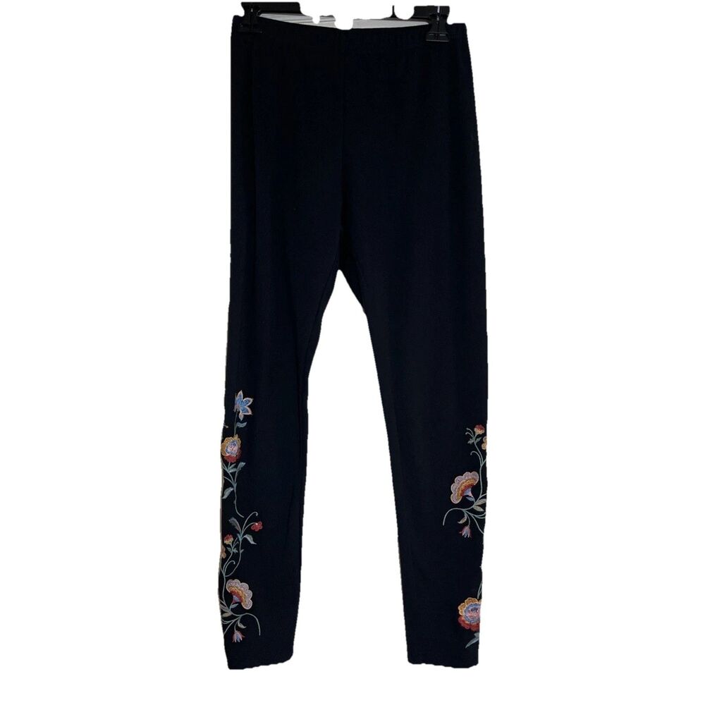 Boston Proper Knit Leggings Women’s S Black Floral Embroidered Skinny Pants